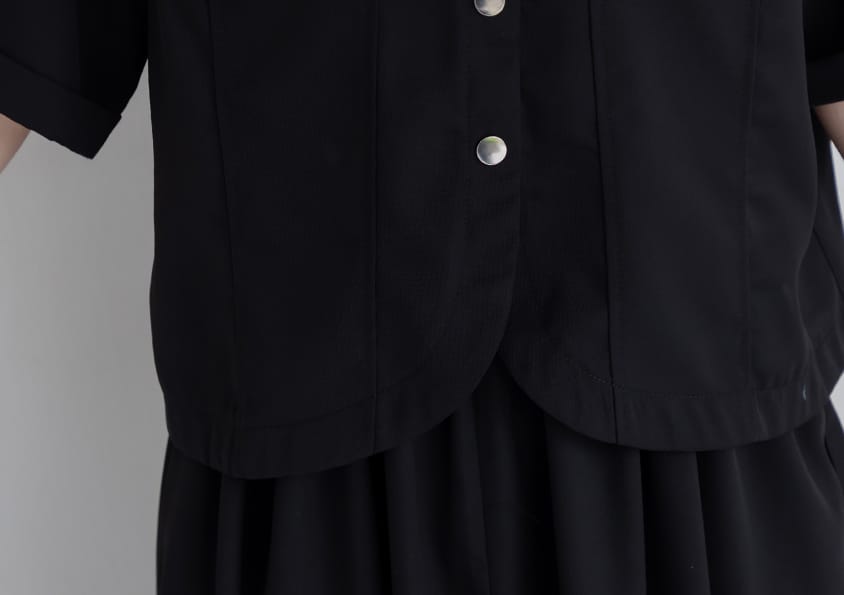 Curved Hem Stitched Plus Size Cuffed Shirt
