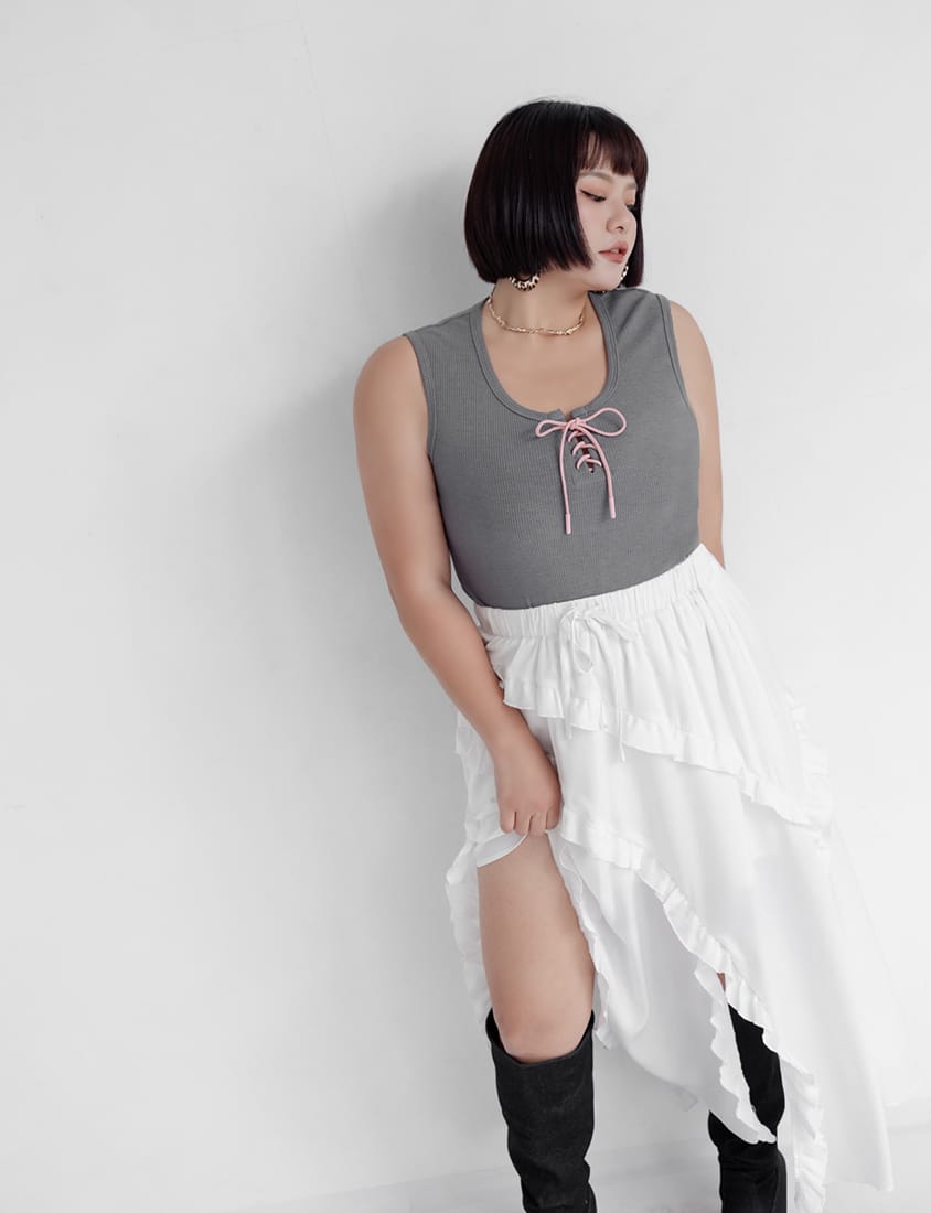MUA! U-Neck Colorblock Wide-Strap Tie Plus Size Tank