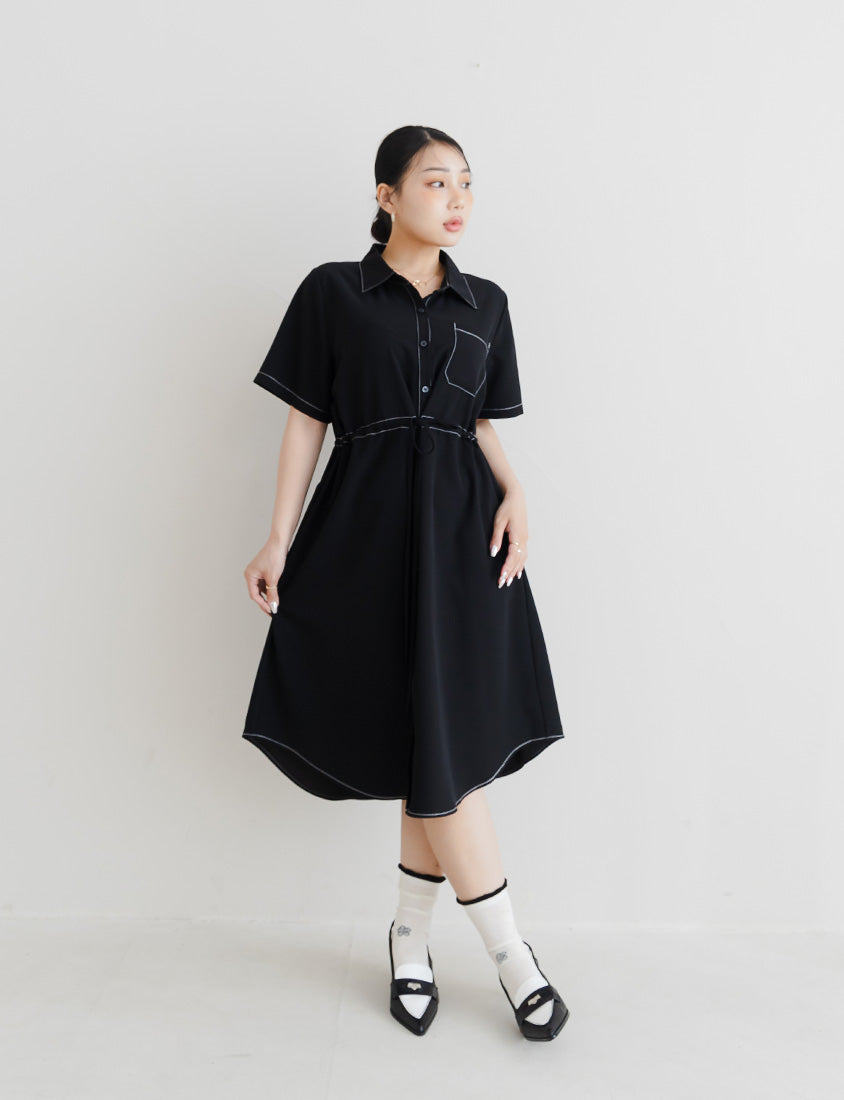 MISS. Contrast Stitch Drawstring Long Plus Size Shirt