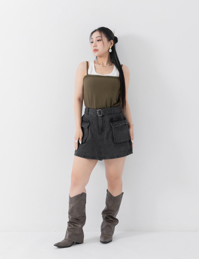 Adjustable Lace Trim Ribbed Plus Size Tank Top