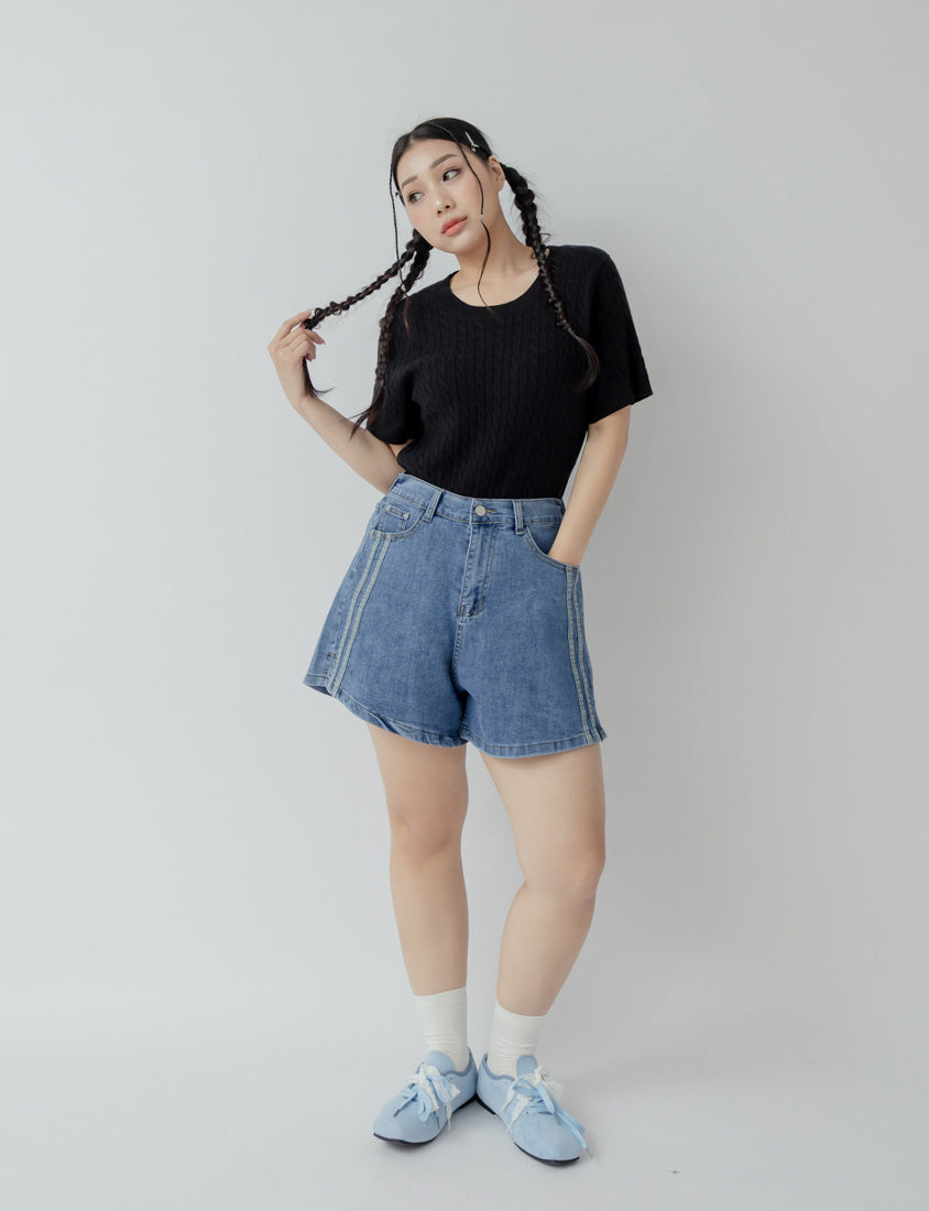 Varsity Contrast Plus Size Denim Shorts