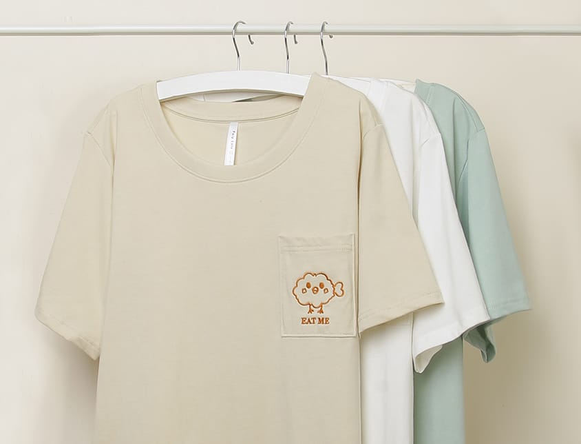 EAT ME Fried Chicken Pocket Plus Size Embroidery Tee