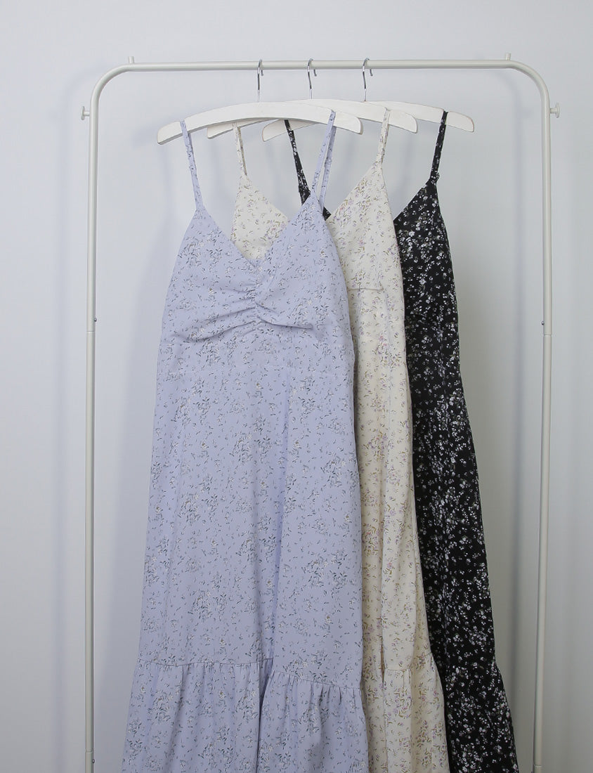 Ruched Floral Flared Hem Plus Size Cami Strap Dress