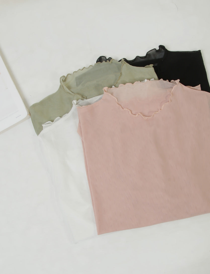 MISS. Sheer Wavy Edge Korean Style Plus Size Short Sleeve Top