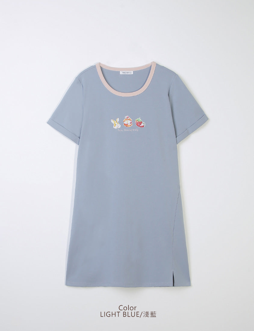 Contrast Crew Neck Hand-Drawn Print Plus Size Dress (Illustrator Collaboration)