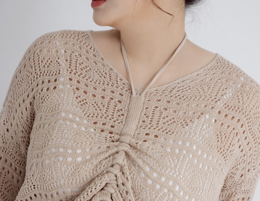 Two-Way Front-Tie Drawstring Plus Size Knit Top