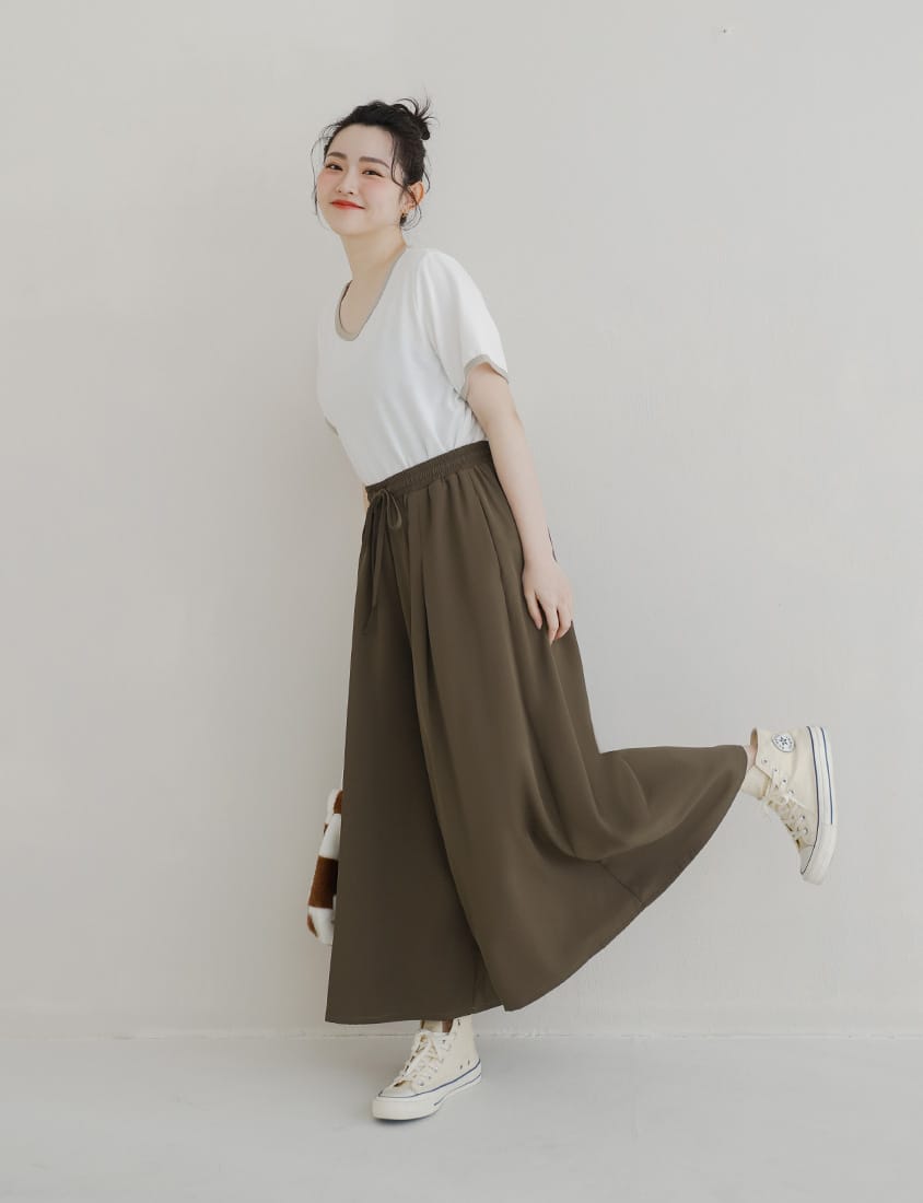 Korean Style Large Pleated Elastic Waist Tie Plus Size Wide Leg Pants