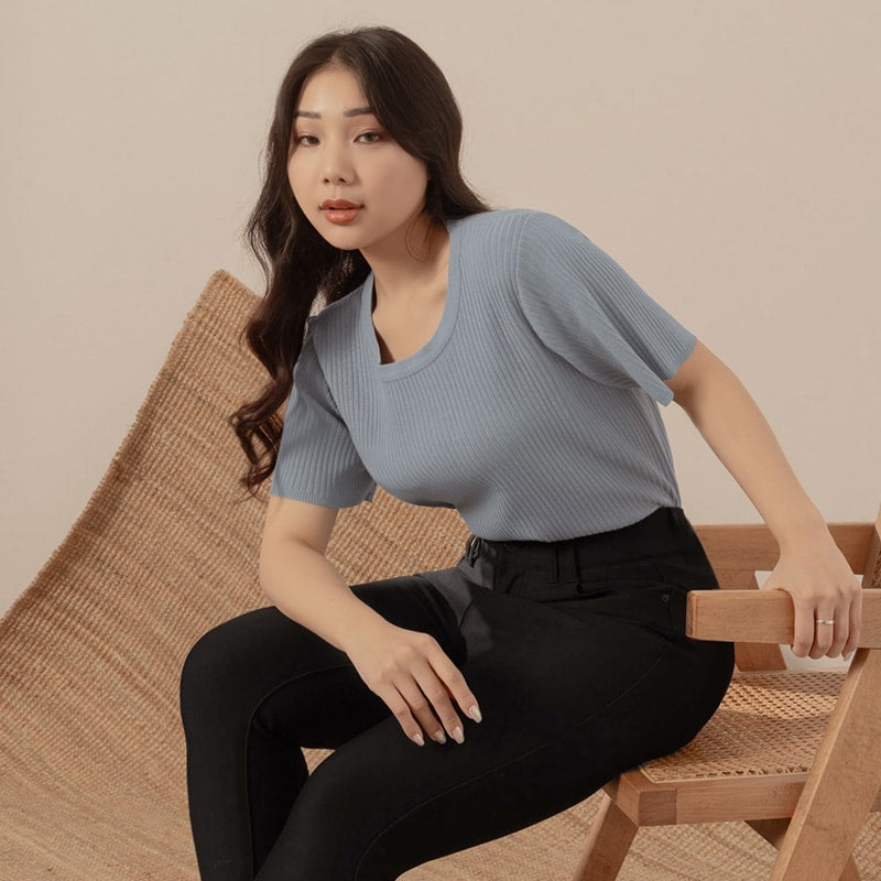 Cooling Lyocell Knit Plus Size Short Sleeve Top