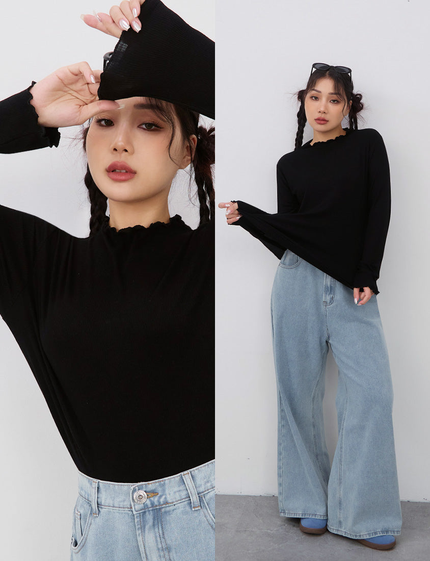 Classic Soft Ribbed Lettuce Edge Plus Size Top