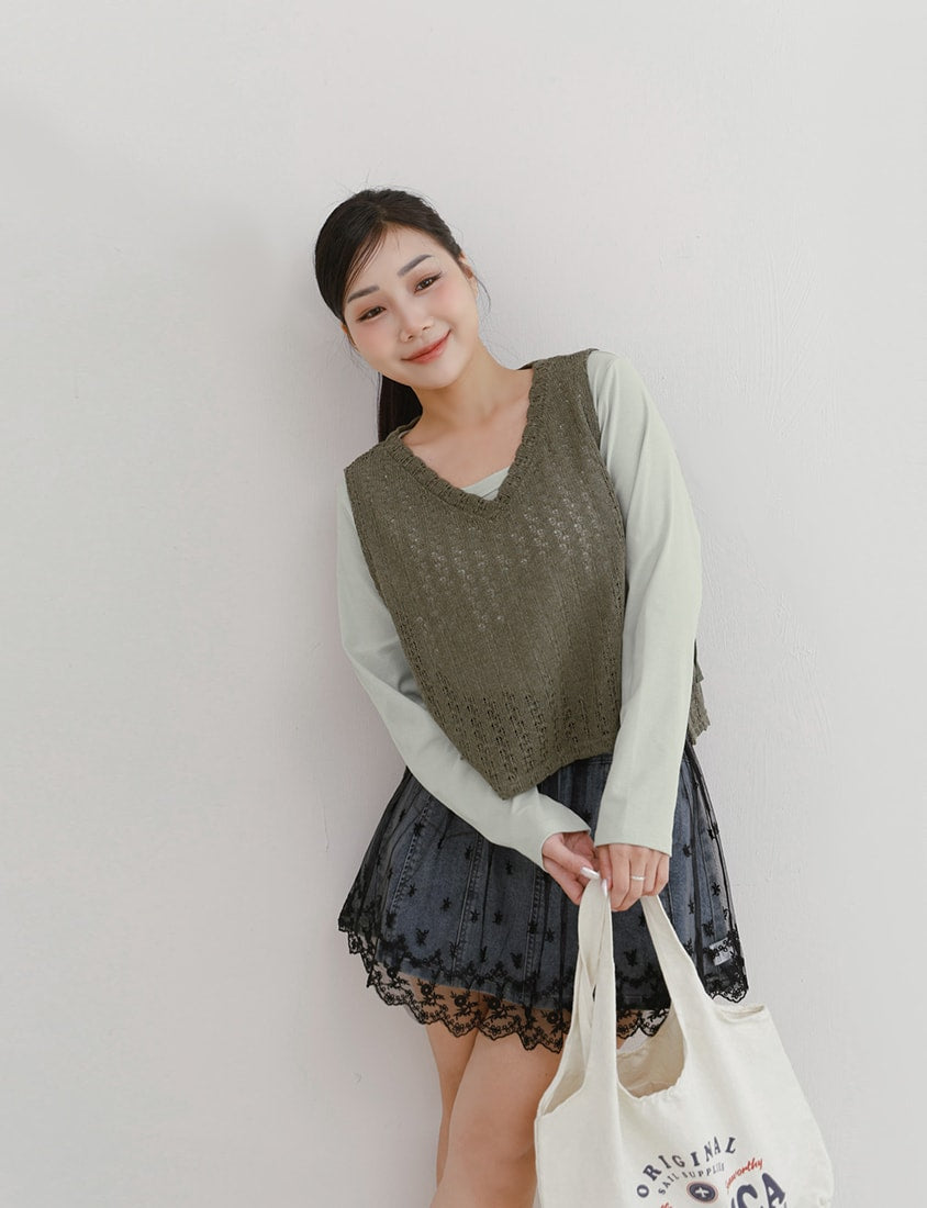 Layered Essential Crochet Tie Plus Size Vest