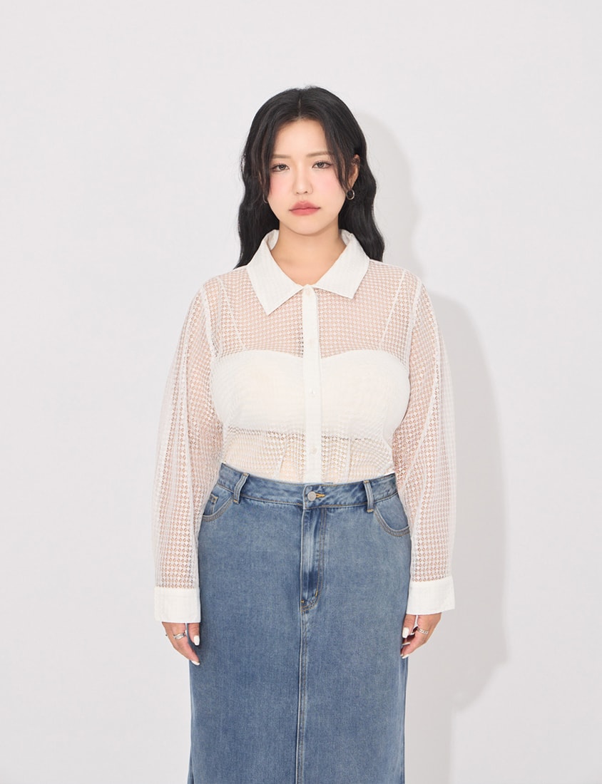 MORE U Textured Geometric Cut-Out Plus Size Shirt