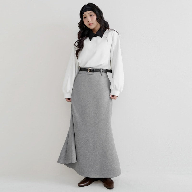 Cloud Cotton Elastic Back Waist Plus Size Mermaid Maxi Skirt