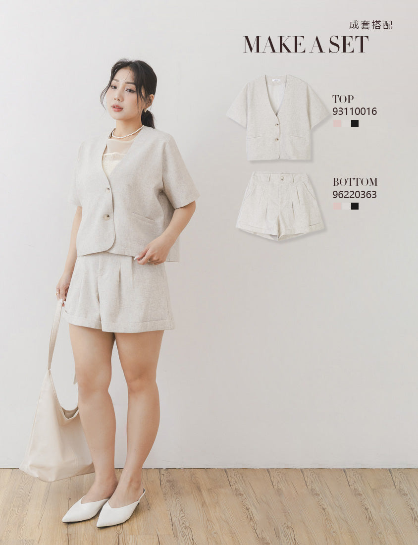 MISS. Wrinkle-Resistant Soft Linen Collarless Blazer Plus Size Jacket