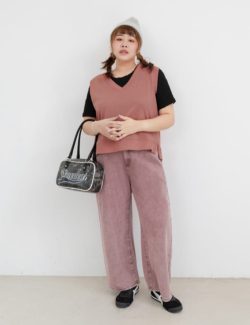 Sweet Versatile V-Neck Cotton Side Slit Plus Size Vest