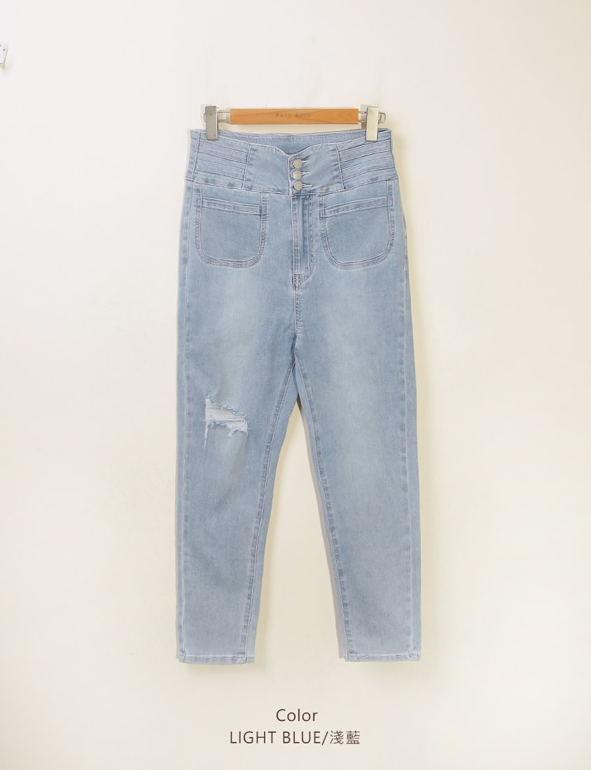 Cooling Tech Corset Waist Plus Size Distressed Jeans