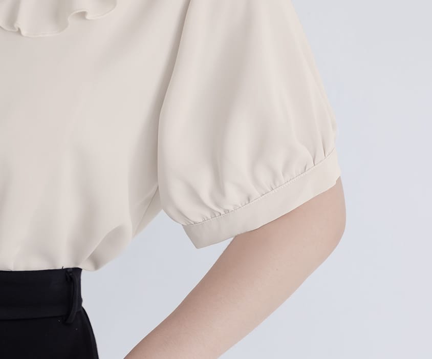 MISS. Korean-Style V-Neck Big Ruffled Puff Sleeve Plus Size Blouse