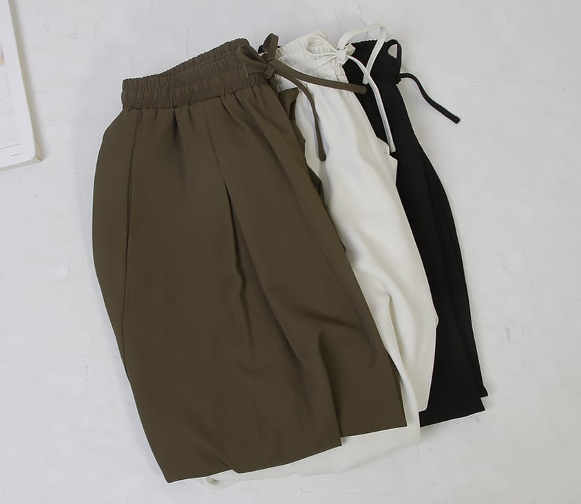 Korean Style Large Pleated Elastic Waist Tie Plus Size Wide Leg Pants