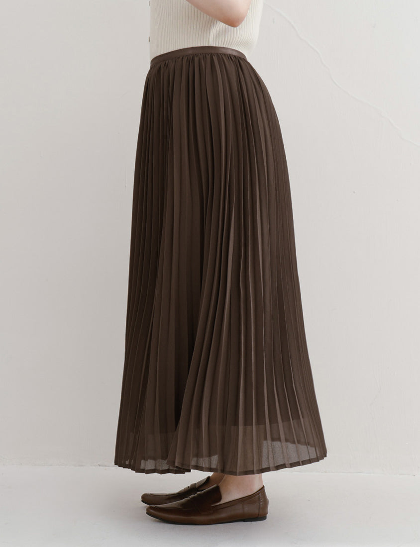 MISS. Elegant Fine-Pleated Double Layer Sheer Plus Size Maxi Skirt
