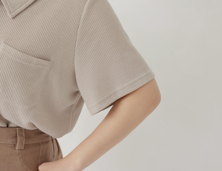 Skin-Friendly Waffle Knit Polo Plus Size Top