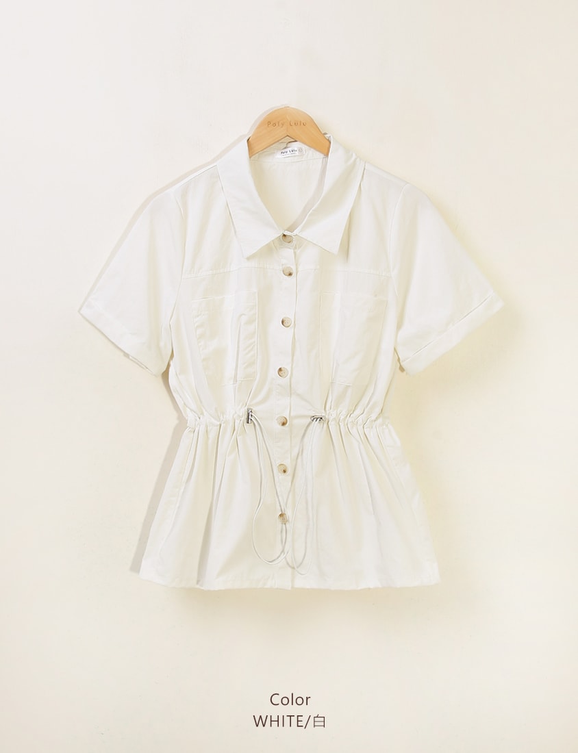 Pockets Cargo Drawstring Waist Plus Size Shirt