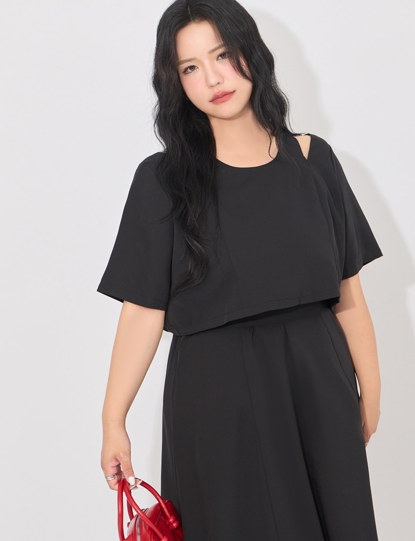 MORE U Wrinkle-Resistant Faux Two-Piece Eyelet Plus Size Dress (with Waist-Tie)