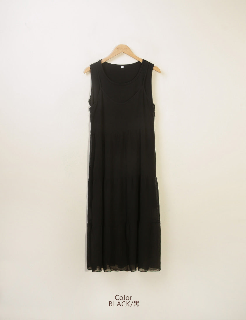 Two Piece Sheer Crinkled Tiered Plus Size Maxi Dress (with Inner Tank)