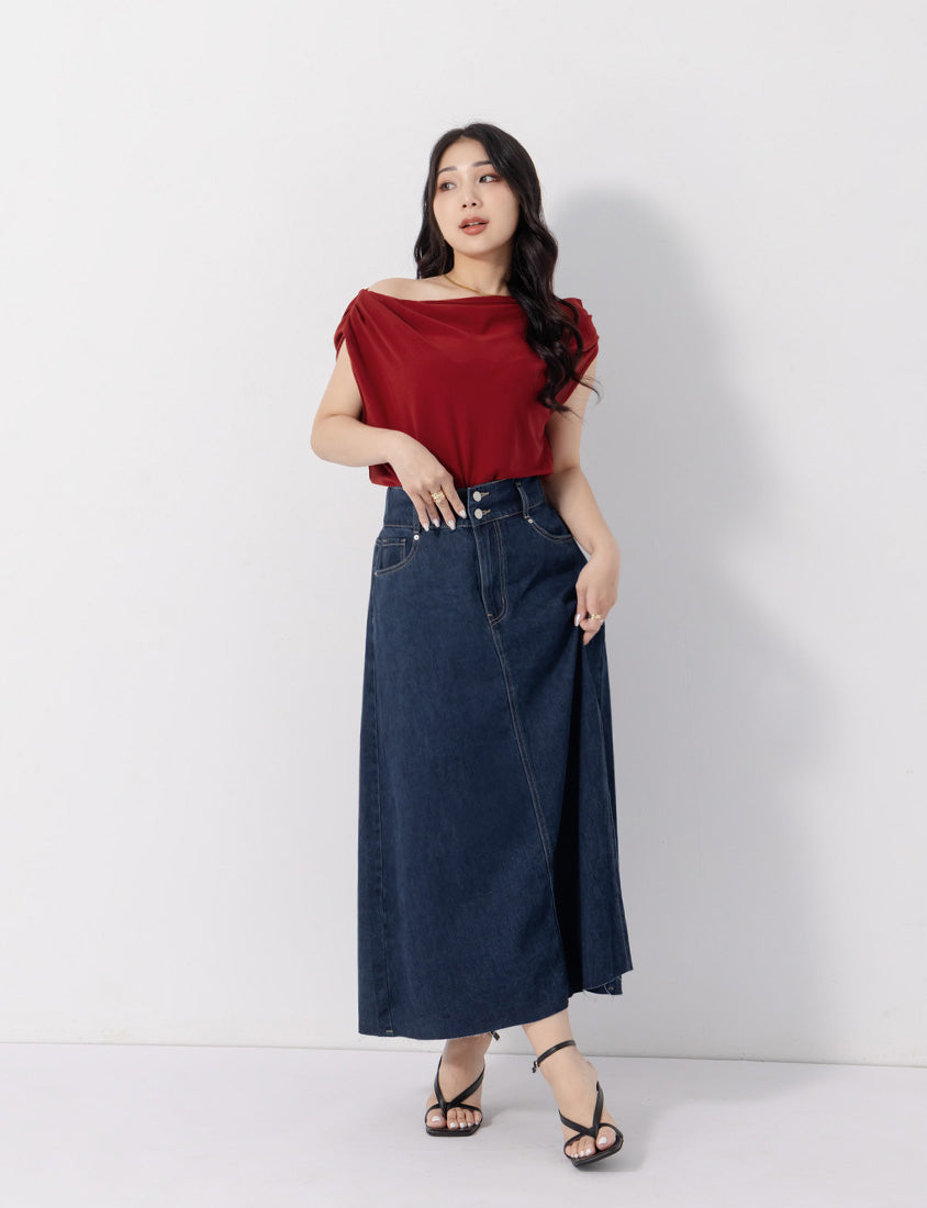 MUA! Front Slit High-Waist Denim A-Line Plus Size Maxi Skirt