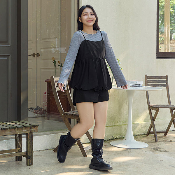 Adjustable Back Hollow Cut Plus Size Bubble Hem Cami Top