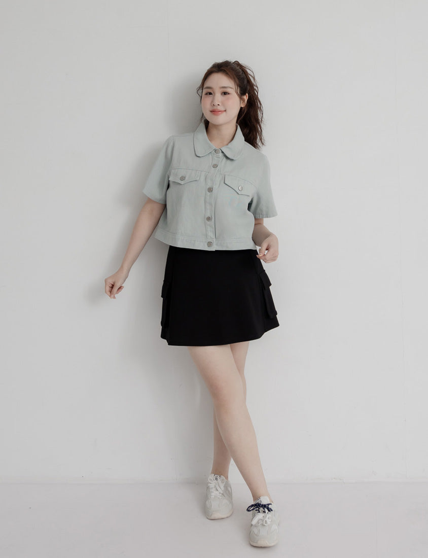 Space Cotton Utility Cargo Pocket Plus Size Mini Skirt (With Inner Pants)