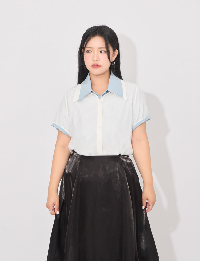 MORE U Elegant Sheer Double-Layer Plus Size Shirt