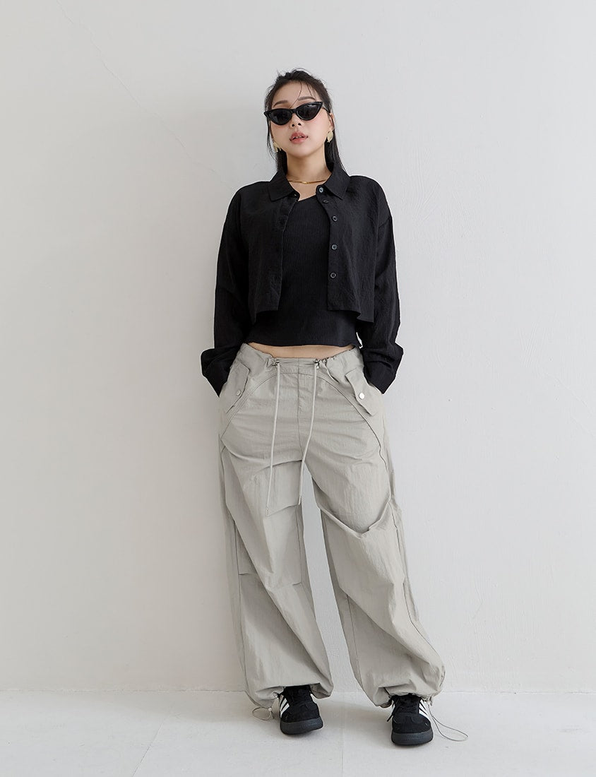 MUA! Edgy Utility Cargo Drawstring Pleated Plus Size Wide Leg Pants