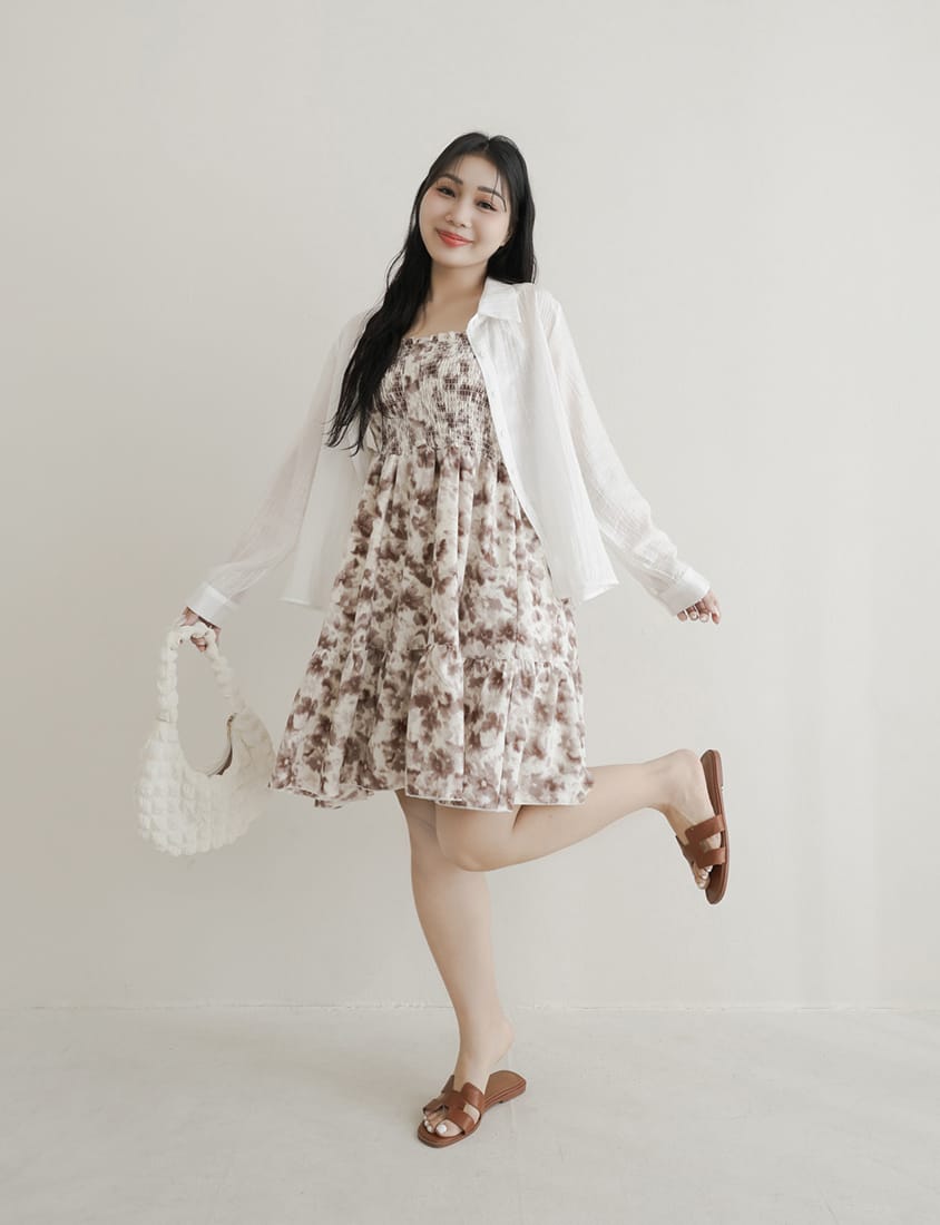 Sweet Tie-Dye Full Smocked Plus Size Strap Mini Dress