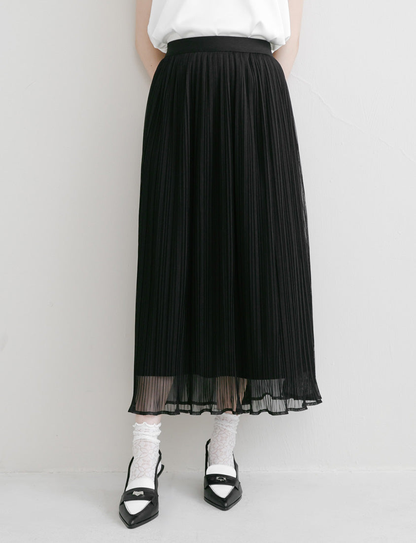 MISS. Ethereal Sheer Pleated Elastic Plus Size Maxi Skirt