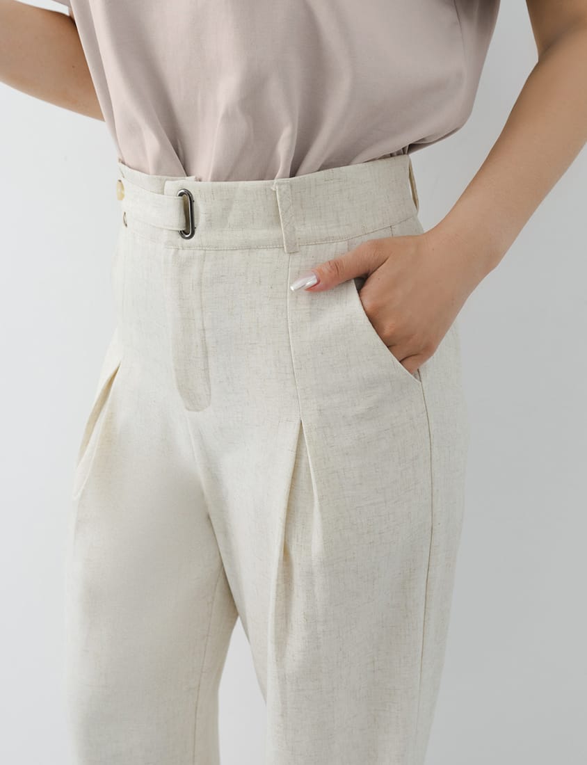 MISS. Cotton Linen Pleated Waist Plus Size Wide Leg Pants