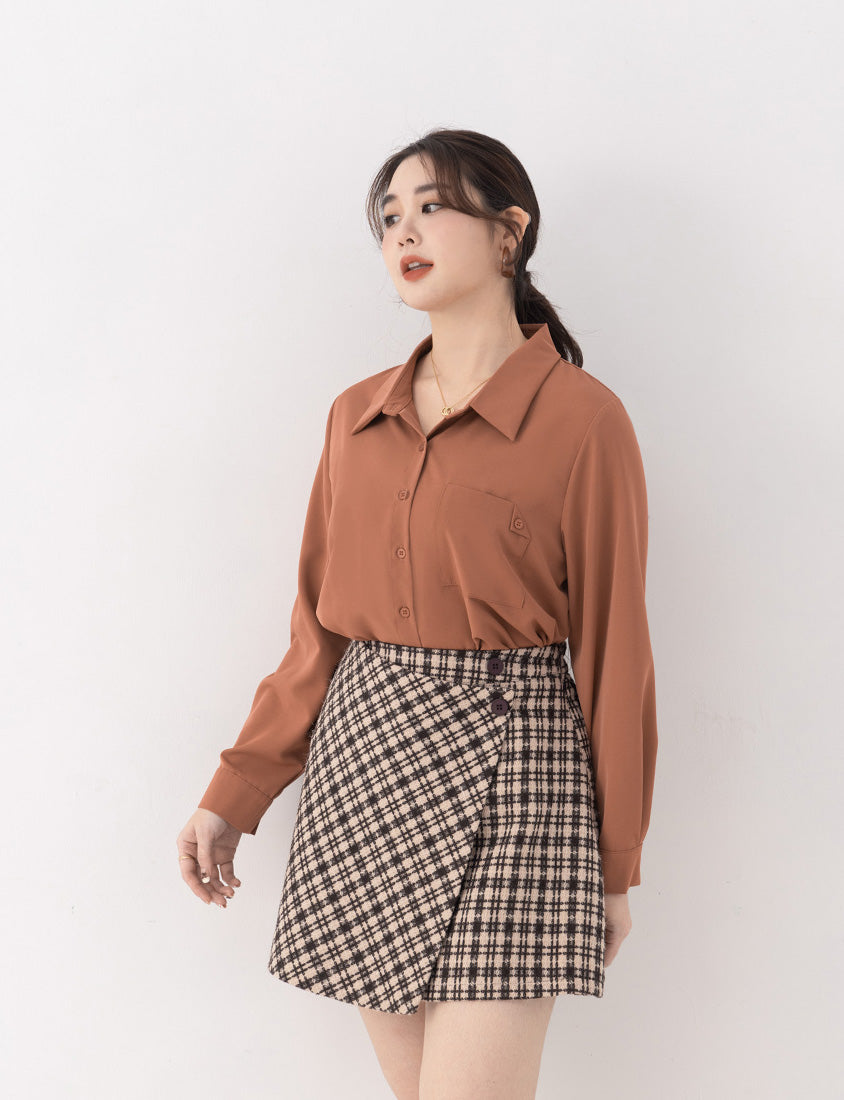 MISS. Wrinkle-Resistant Textured Multicolor Pocket Plus Size Shirt