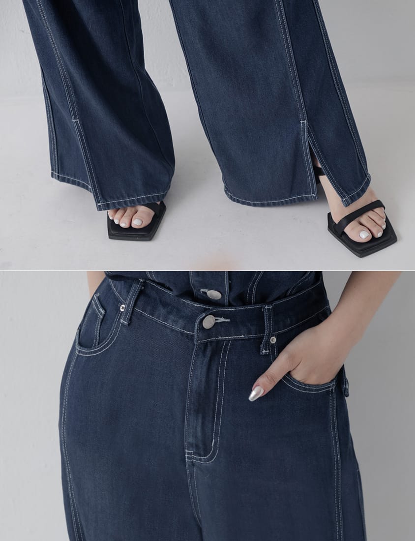 Lyocell Cooling Stitch Slit Plus Size Wide Leg Pants