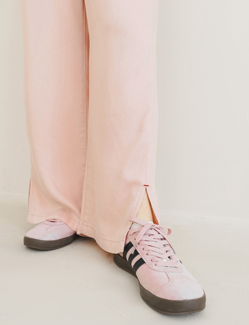 Lyocell Cooling Contrast Stitch Slit Plus Size Wide-Leg Pants