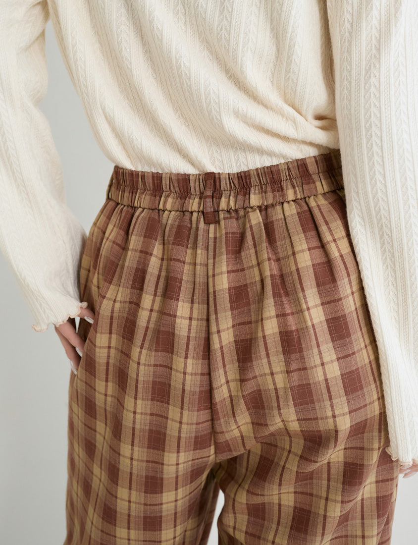 Cozy Plaid Back Elastic Waist Plus Size Tailored Pants