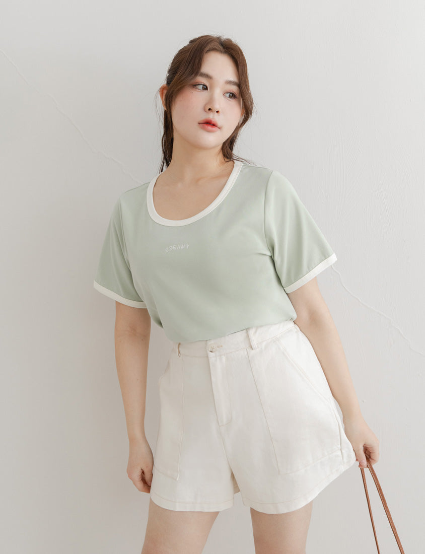 CREAMY Embroidered Color-Block Plus Size Tee