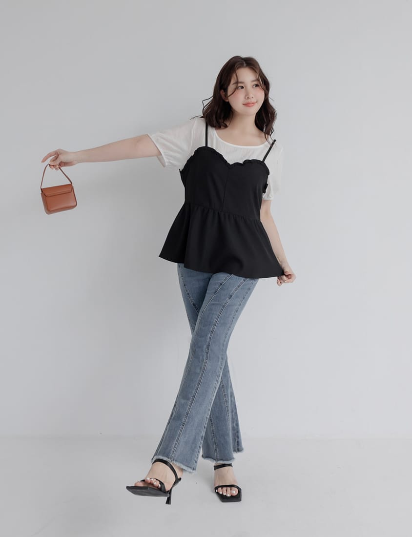 Faux Two-Piece Ruffle-Trim Layered-Look Plus Size Peplum Blouse