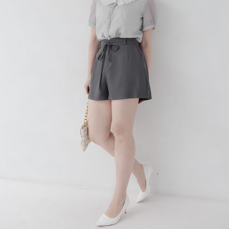 MISS. Silky Cool Plus Size Tailored Shorts (with Waist Tie)