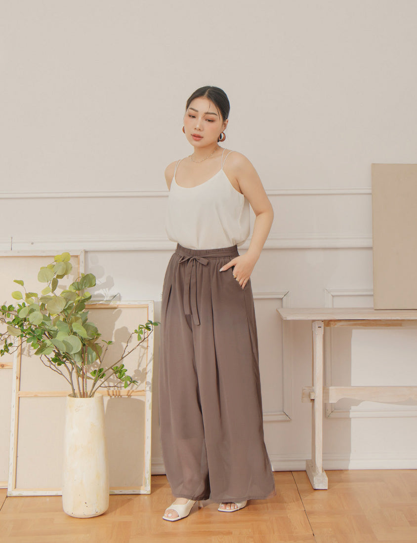MISS. Silky Cool Sheer Chiffon Elastic Waist Plus Size Wide Pants