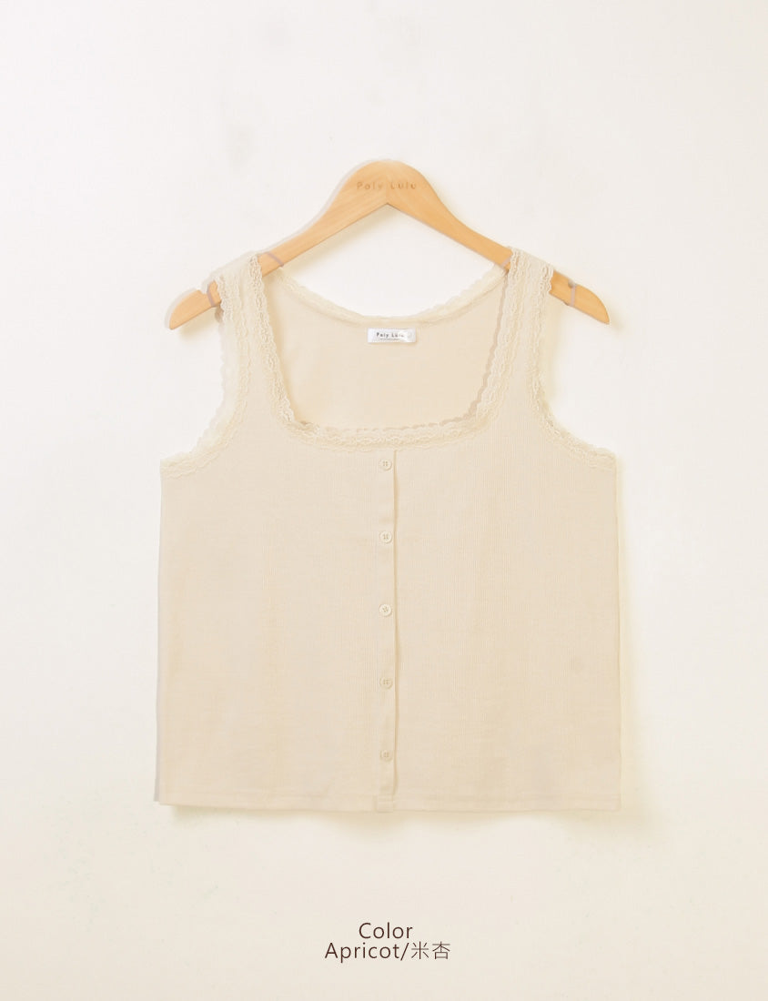MUA! Lace Square Neck Faux Button Plus Size Sleeveless Top