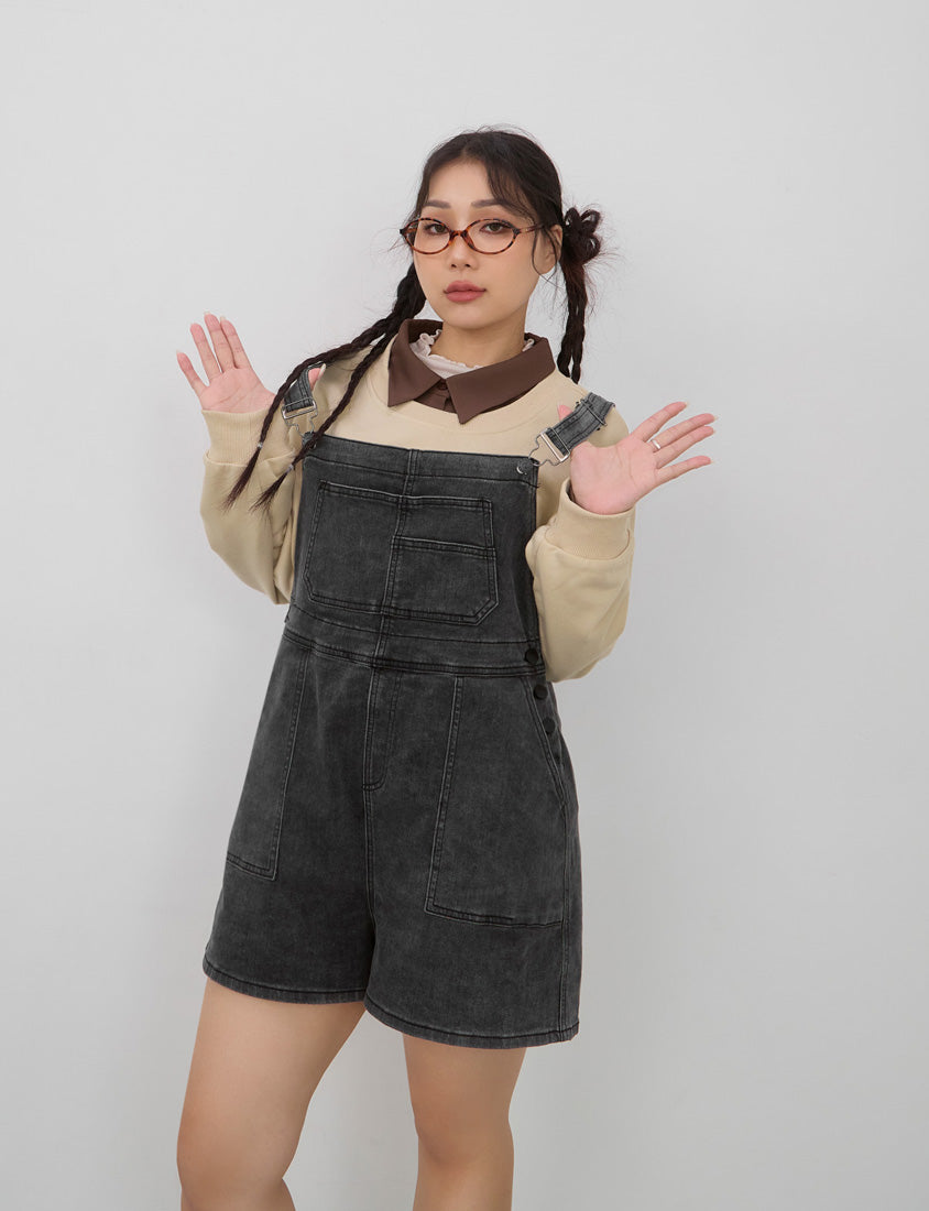 Adjustable Multi-Pocket Denim Plus Size Overalls Shorts