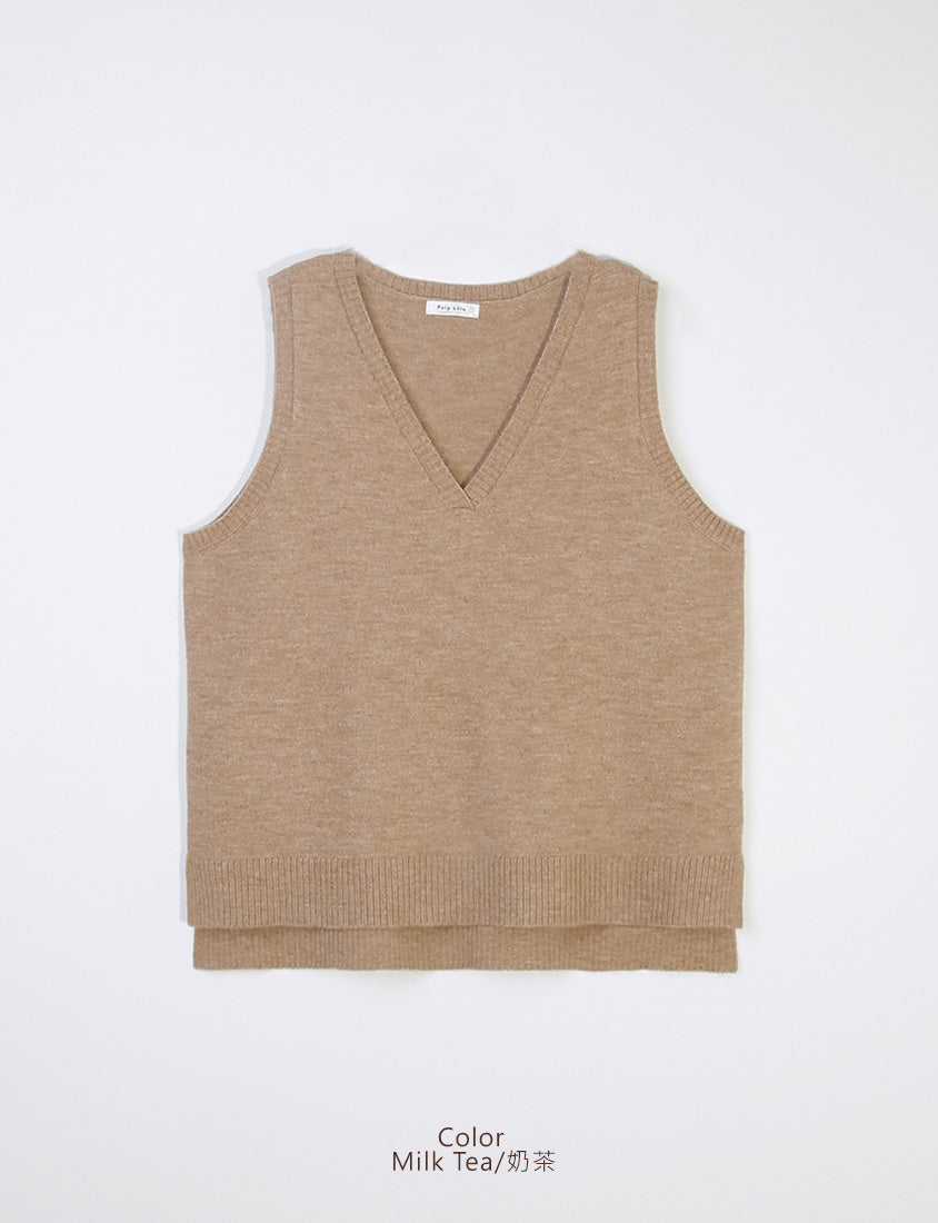 Versatile Multicolor V-Neck Mid-Length Plus Size Knit Vest