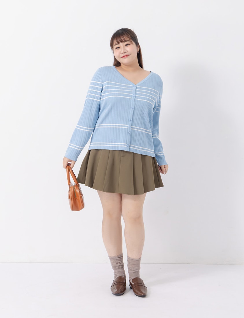 MISS. Contrast Stripe Ice Silk Plus Size Knit Cardigan