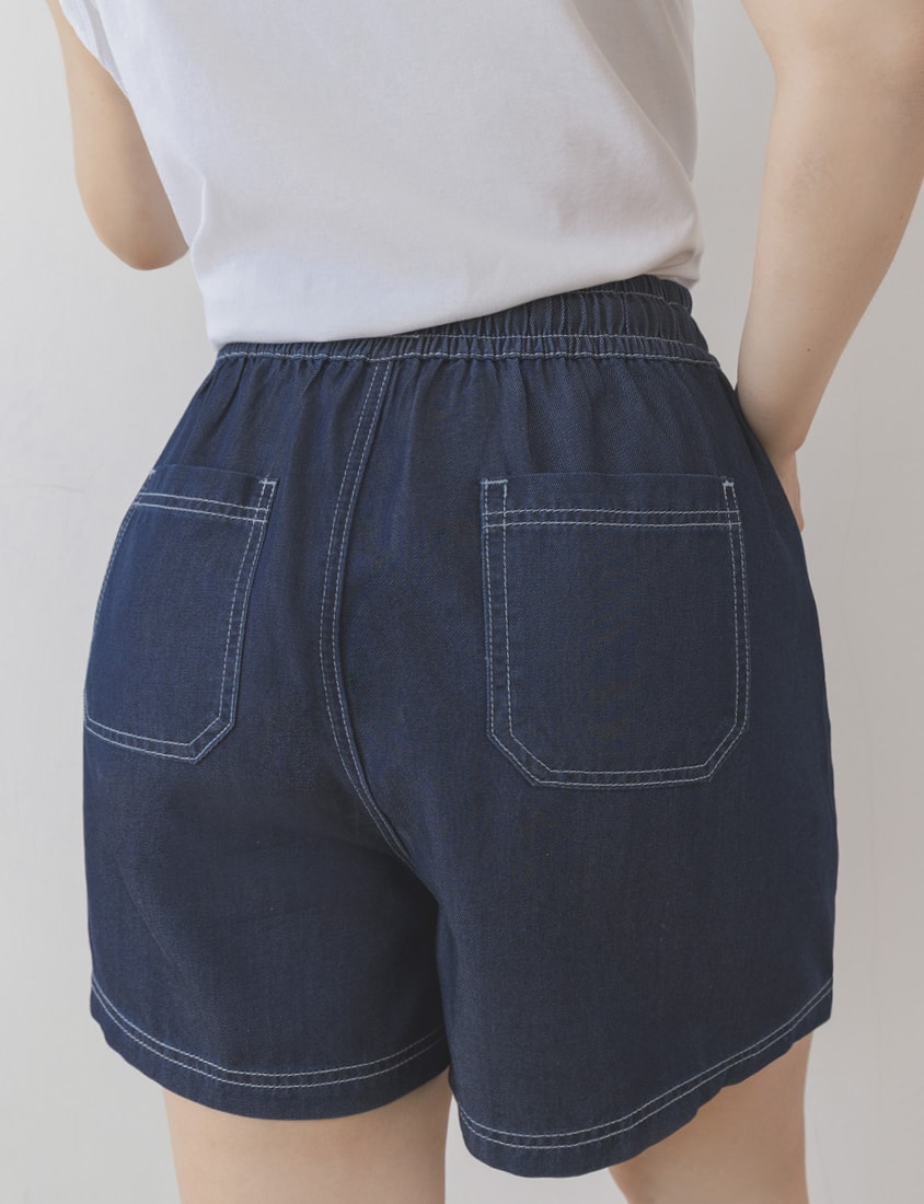 Skin-Friendly Lyocell Silky Denim Contrast Stitch Plus Size Shorts