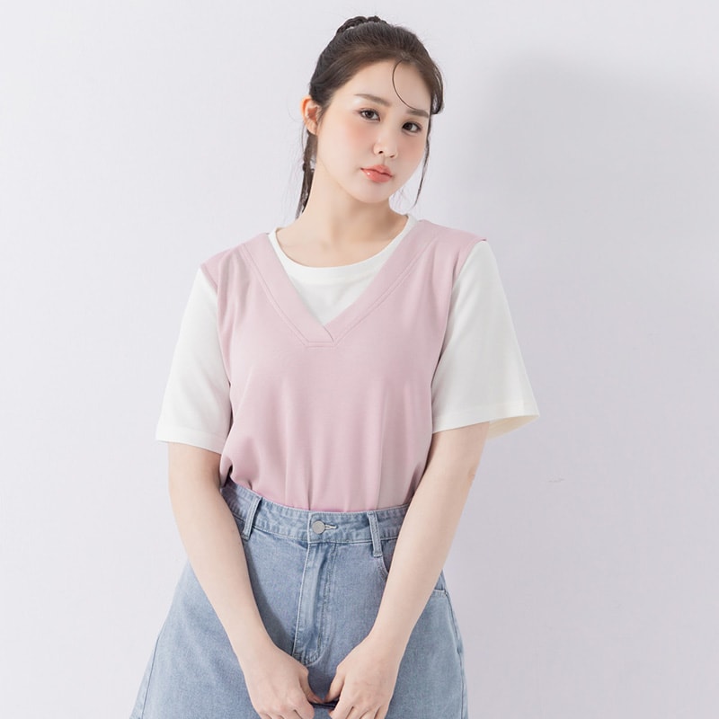COOL PRO+ Space Cotton Faux Two-Piece Plus Size Top