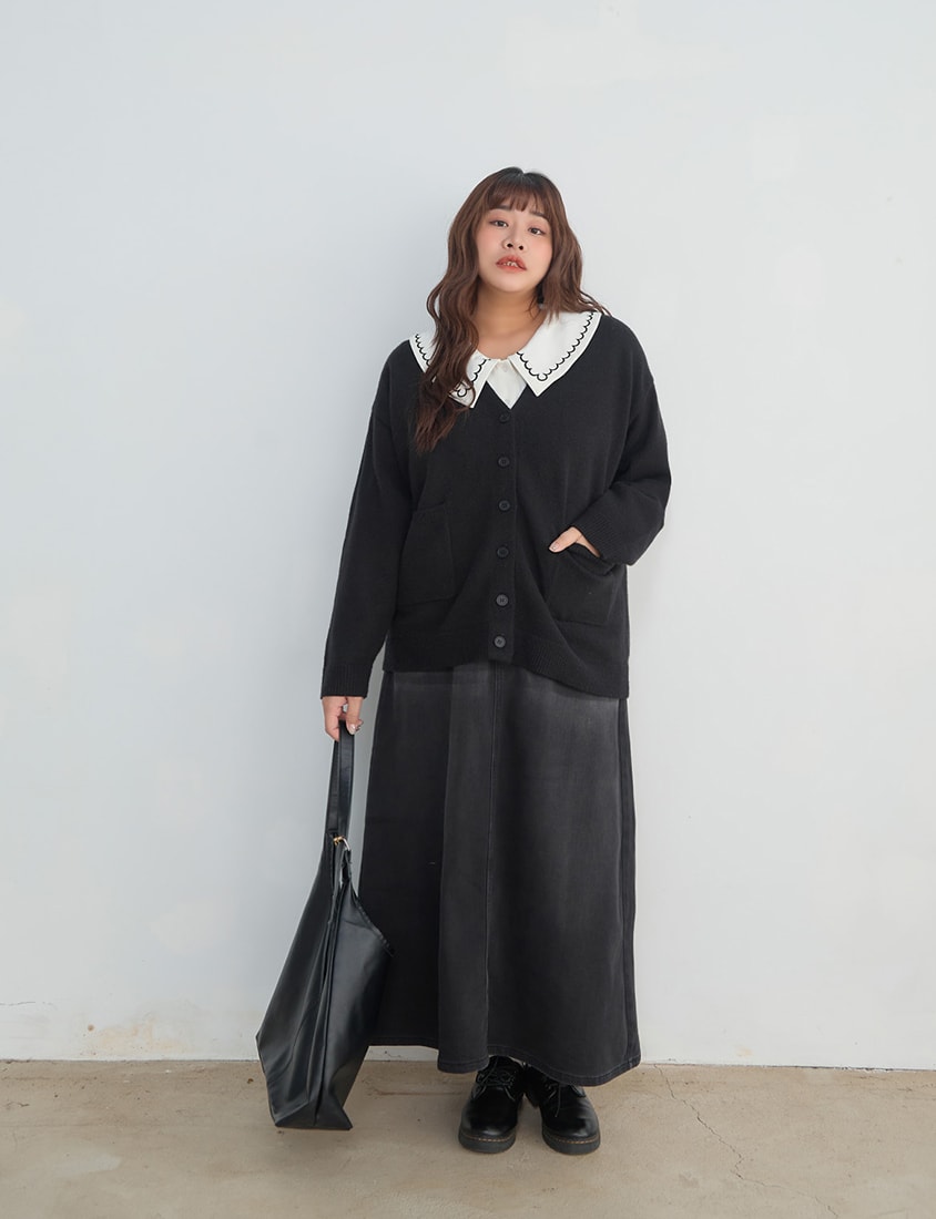 Classic V-Neck Multicolor Longline Plus Size Knit Cardigan