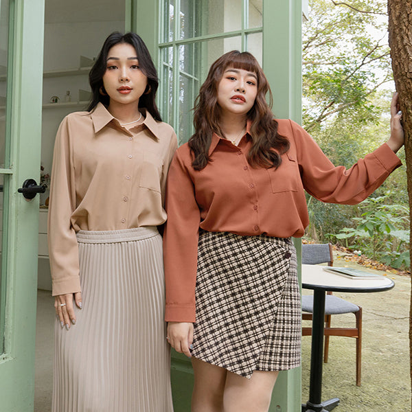 MISS. Wrinkle-Resistant Textured Multicolor Pocket Plus Size Shirt